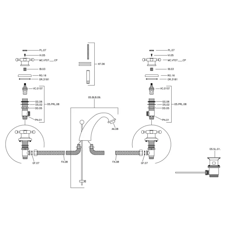 Huber Victorian 3-otvorová umývadlová batéria Chróm VT00101021