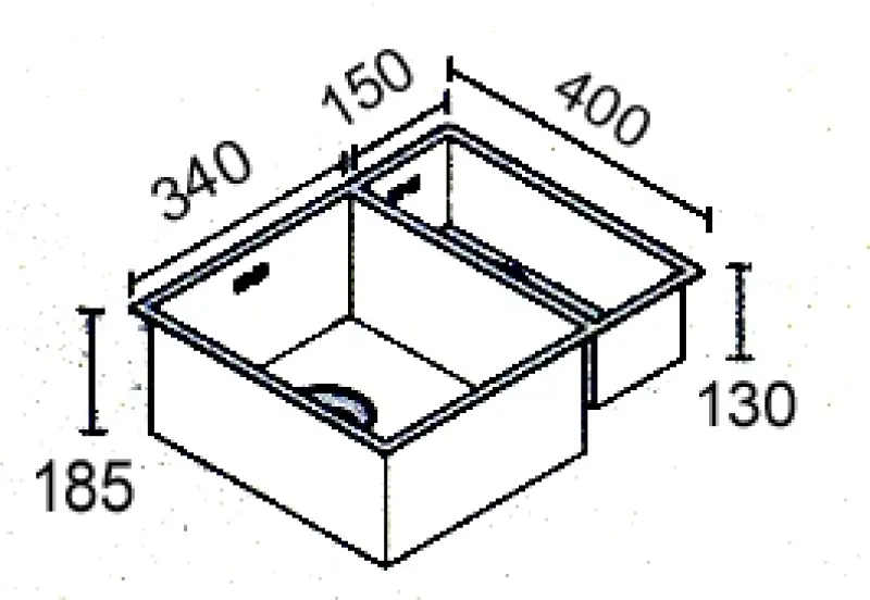 ABK Baronga jeden a pol 1,5 nerezový drez 34x40+15x40 cm podmontáž BAR3415f